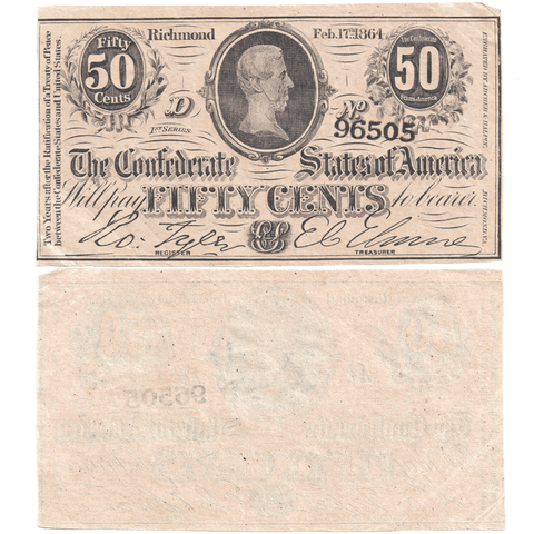 T-72 Feb. 17 1864 50c Confederate States of America (C.S.A.) - Extremely Fine