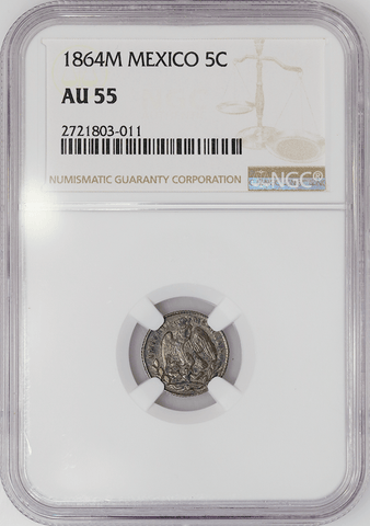 1864-M Mexico Silver 5 Centavos KM.385.1 - NGC AU 55
