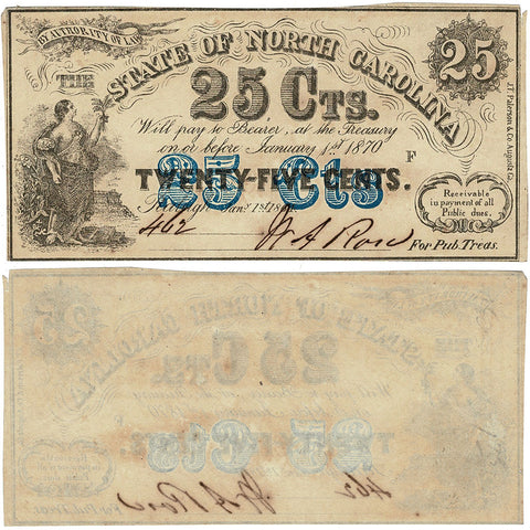 1864 25¢ State of North Carolina Note - Cr. 150 - Net About Uncirculated