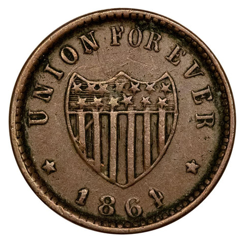 1864 Union Forever Patriotic Civil War Token Fuld 51/342 - Extremely Fine+