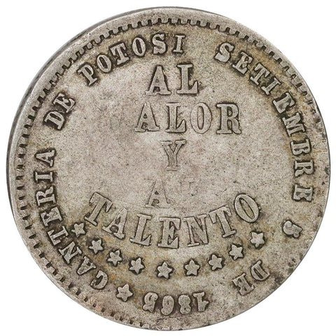 1865 Bolivia Silver Half Melgarejo KM.145.2 - Very Good