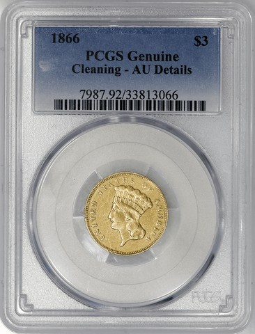 1866 $3 Princess Gold Coin (Scarce!) - PCGS About Uncirculated Detail
