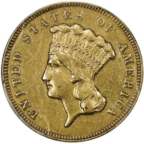 1866 $3 Princess Gold Coin (Scarce!) - PCGS About Uncirculated Detail