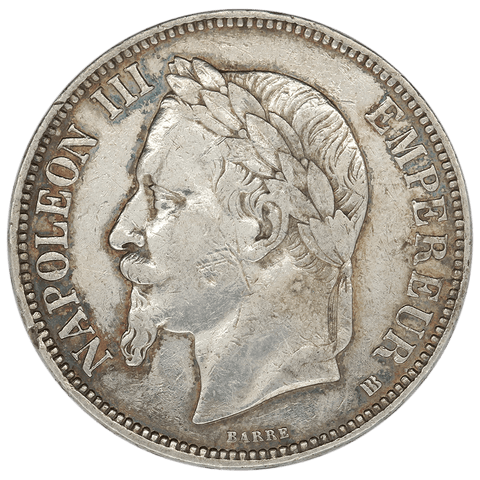 1869-A France Silver Napoleon 5 Francs KM.799.1 - Extremely Fine Detail (cleaned)