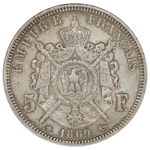 1869-A France Silver Napoleon 5 Francs KM.799.1 - Extremely Fine Detail (cleaned)