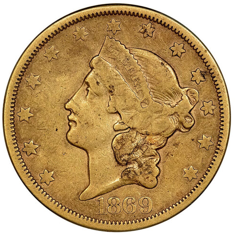 1869-S Type 2 $20 Liberty Double Eagle Gold Coin - Very Fine