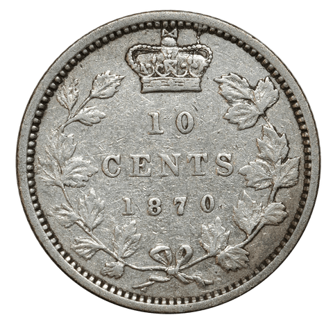 1870 Narrow 0 Canada 10 Cent Silver KM.3 - Fine/Very Fine