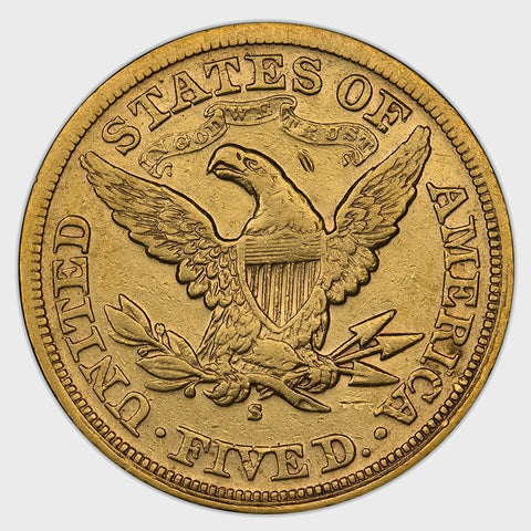 Scarce 1870-S $5 Liberty Head Half Eagle - Extremely Fine Details
