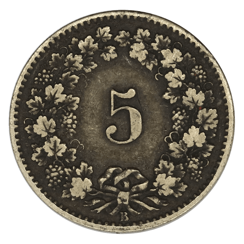 1872-B Switzerland Bronze 5 Rappen KM.5 - Very Fine