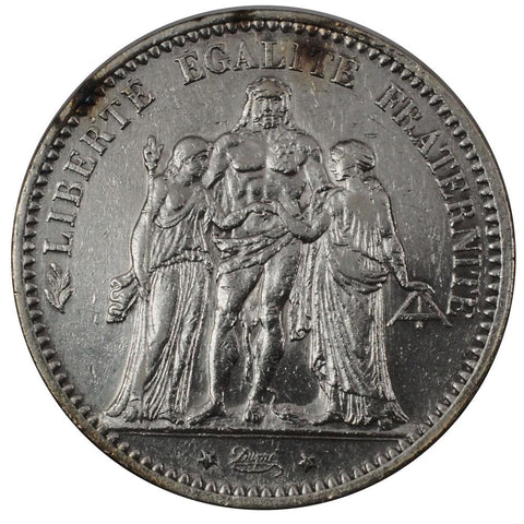 1874-A France 5 Francs KM. 820.1 - AU Details (cleaned)