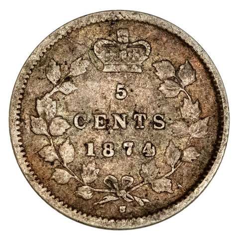 1874-H Canada Crosslet Four 5 Cent Silver KM.2 - Fine