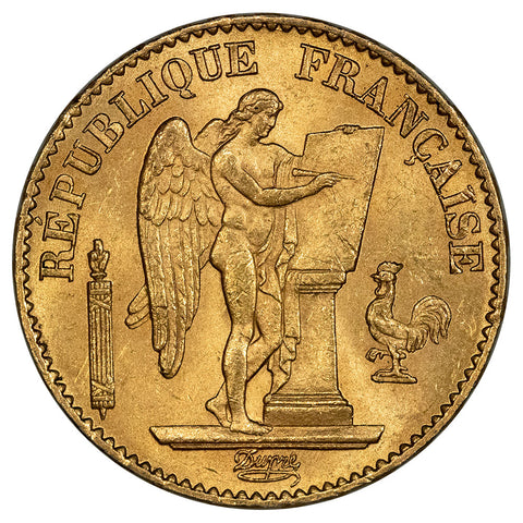 1875-A French Gold 20 Franc Angel KM.825 - Choice Uncirculated