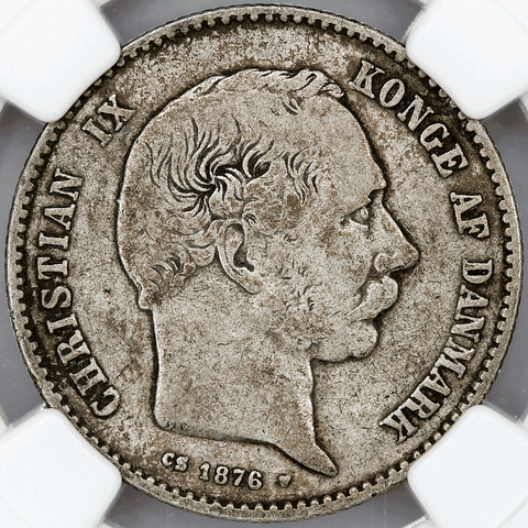 1876-HC/CS Denmark Christian IX Silver Krone KM.797.1 - NGC VF 20