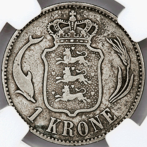 1876-HC/CS Denmark Christian IX Silver Krone KM.797.1 - NGC VF 20