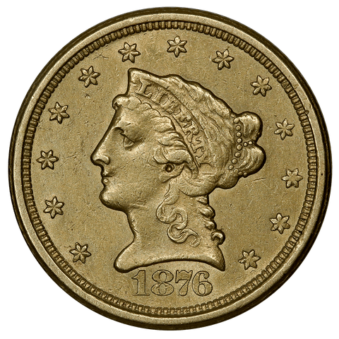 Rare 1876-S $2.5 Liberty Gold Coin - Nominal About Uncirculated