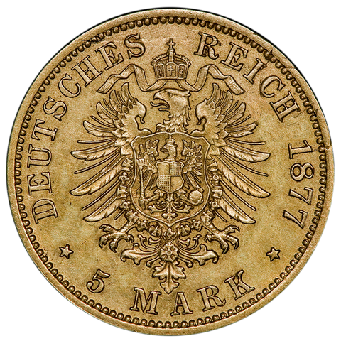 1877-A German States \ Prussia Gold 5 Mark KM.507 - Very Fine/Extremely Fine