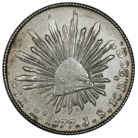 1877-Zs JS Mexico Radiant Cap & Scales Silver 8 Reales - KM.377.13 - Very Fine