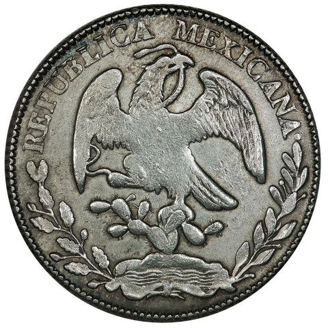 1877-Zs JS Mexico Radiant Cap & Scales Silver 8 Reales - KM.377.13 - Very Fine