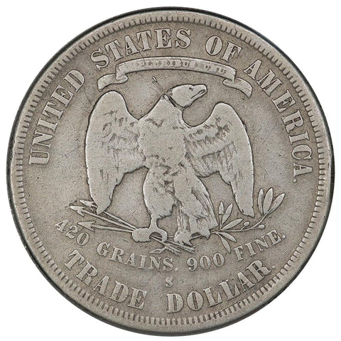 1877-S Trade Dollar - Very Good Detail (damaged)
