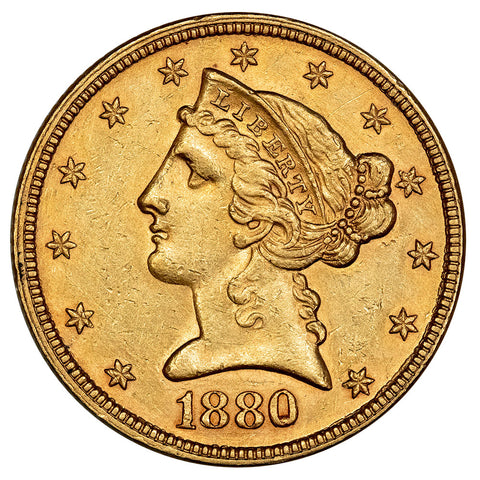 1880 $5 Liberty Head Gold Coin - About Uncirculated