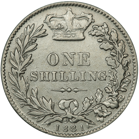 1881 Great Britain Silver Shilling KM.734.4 - Very Fine Details (cleaned)