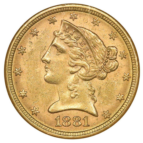 1881 $5 Liberty Head Gold Coin - NGC MS 62 - PQ Brilliant Uncirculated