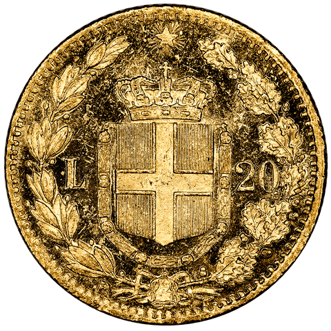 1882 Italy Umberto Gold 20 Lire KM.21 - Uncirculated Prooflike (baggy)