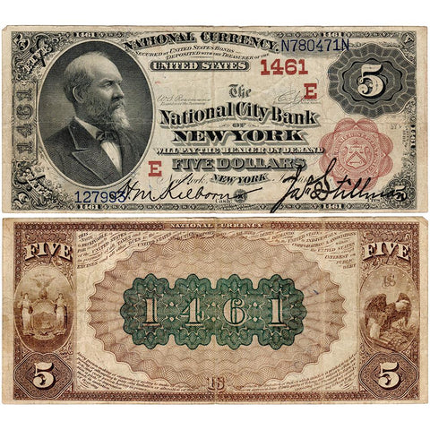 1882 Brown Back $5 National City Bank of New York Ch. 1461 - Very Fine