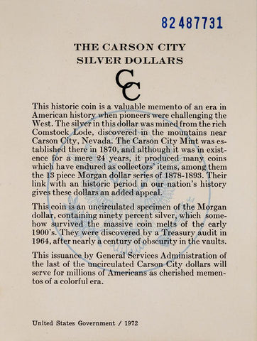 1882-CC Morgan Dollar in GSA, Choice Brilliant Uncirculated, Includes Box/Cert