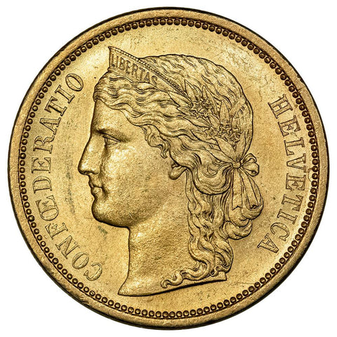 1883 Swiss Helvetia 20 Francs Gold - Choice About Uncirculated