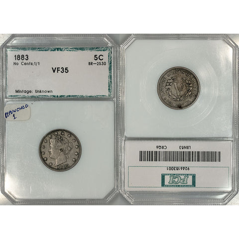 1883 1/1 'No Cents' Liberty V Nickel Breen-2530 - Very Fine