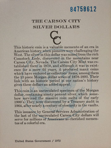 1884-CC Morgan Dollar - Carson City GSA - Brilliant Uncirculated w/ Box & CoA