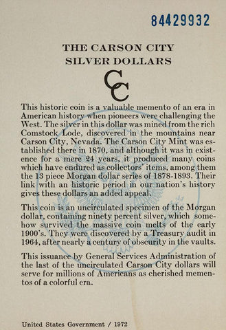 1884-CC Morgan Dollar in GSA, Brilliant Uncirculated, In Box w/ COA