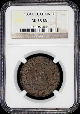1884-A French Cochin China Cent KM. 3 - NGC AU 58 BN - Trace Red
