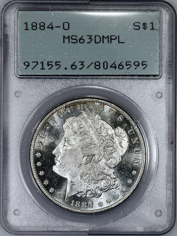 1884-O Morgan Dollar - PCGS MS 63 DMPL Rattler Holder