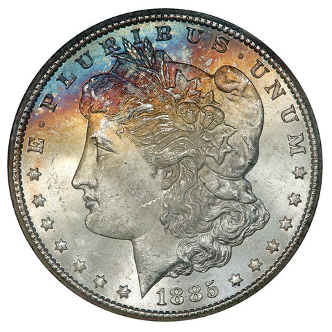 Pretty 1885-CC Morgan Dollar VAM-3 in GSA, Choice Toned Uncirculated