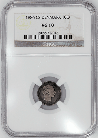 1886-CS Denmark Christian IX Silver 10 Ore KM.795.1 - NGC VG 10