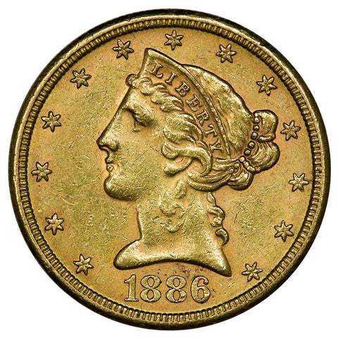 1886-S $5 Liberty Head Gold Coin - About Uncirculated