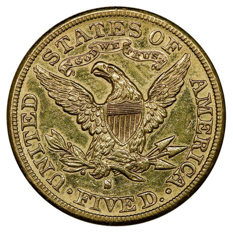 1886-S $5 Liberty Head Gold Coin - AU Detail (Ex-Jewelry)