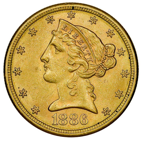 1886-S $5 Liberty Head Gold Coin - PQ Brilliant Uncirculated