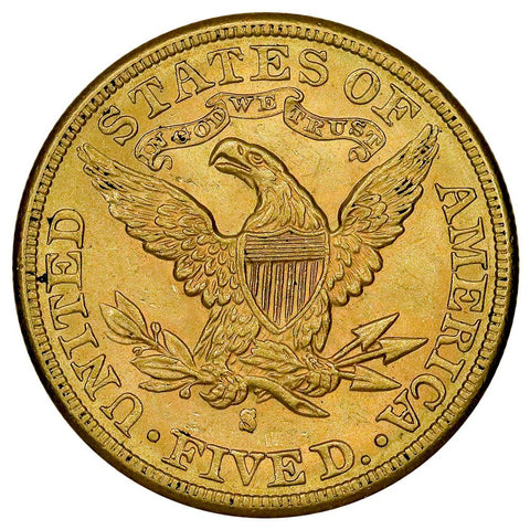 1886-S $5 Liberty Head Gold Coin - PQ Brilliant Uncirculated