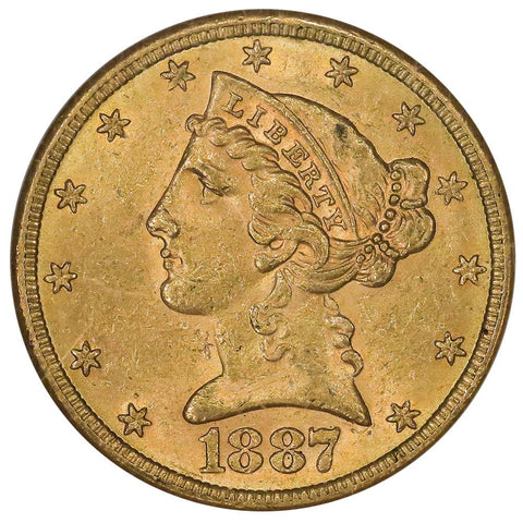 1887-S $5 Liberty Head Gold Coin - NGC MS 61 - Brilliant Uncirculated
