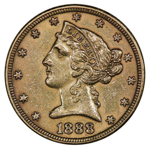 1888 $5 Liberty Head Gold Coin - About Uncirculated
