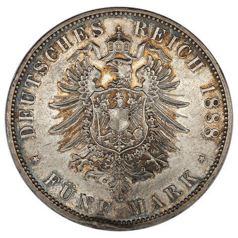 1888-A German States, Prussia Silver 5 Marks KM.512 - AU Details (sm. rev. rim bonk)