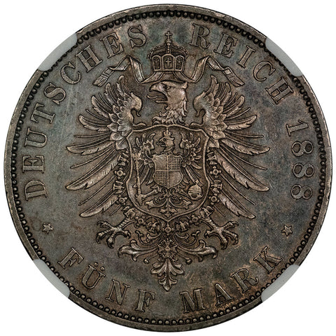 1888-A German States, Prussia Silver 5 Marks KM.512 - NGC AU 53