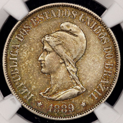 Brazil - 1889 Republic Silver 500 Reis - KM.494 - NGC AU 55