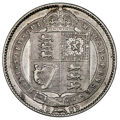 1889 Great Britain Silver Shilling KM. 774 (S-3927) - AU Details