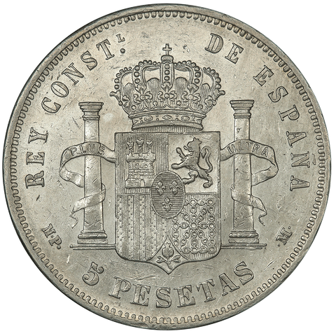 1890 (90) MP-M Spain Silver 5 Pesatas KM.689 - Extremely Fine+