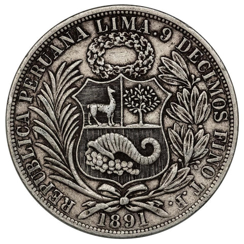 1891-TF Peru Silver Sol KM.196.26- Extremely Fine