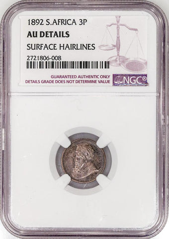 1892 South Africa Silver 3 Pence KM.3 - NGC AU Details